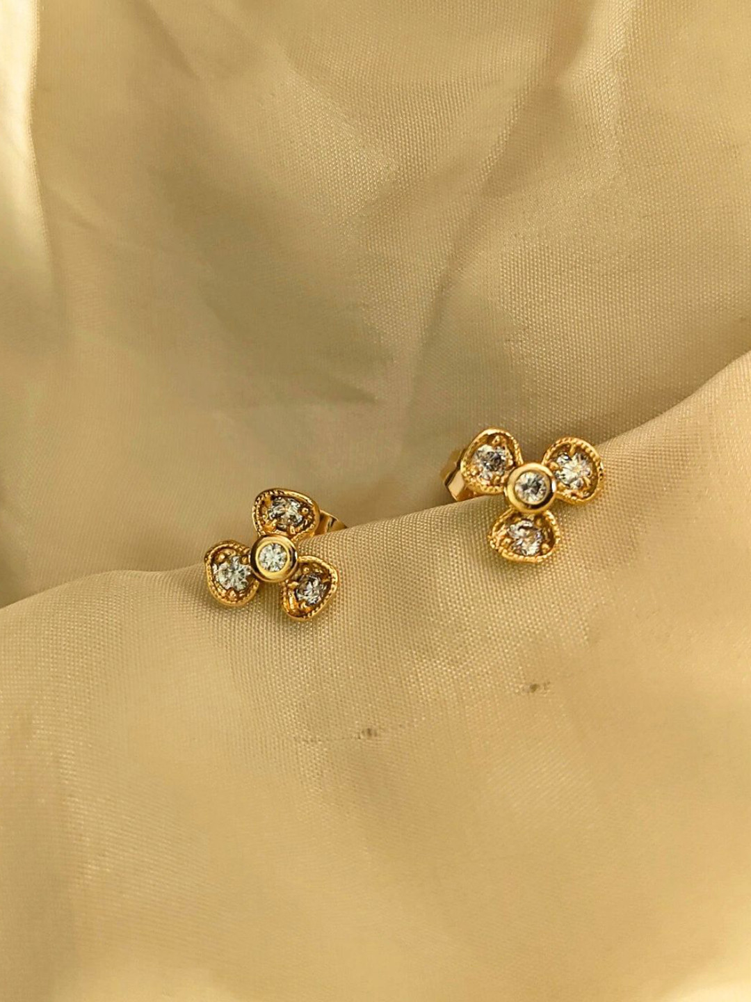 RaasRani Stainless Steel Rose Gold-Plated Stones Studded Lily Floral Shaped Studs