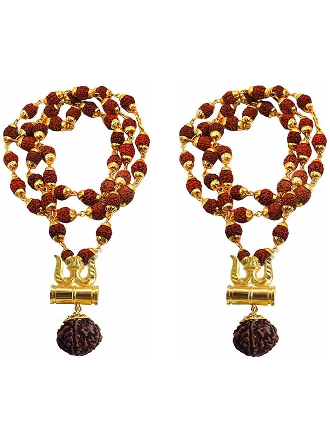 Crazy Fashion Unisex Set Of 2 Stainless Steel Rudraksha Beaded Shiva Trishul Mala Chains