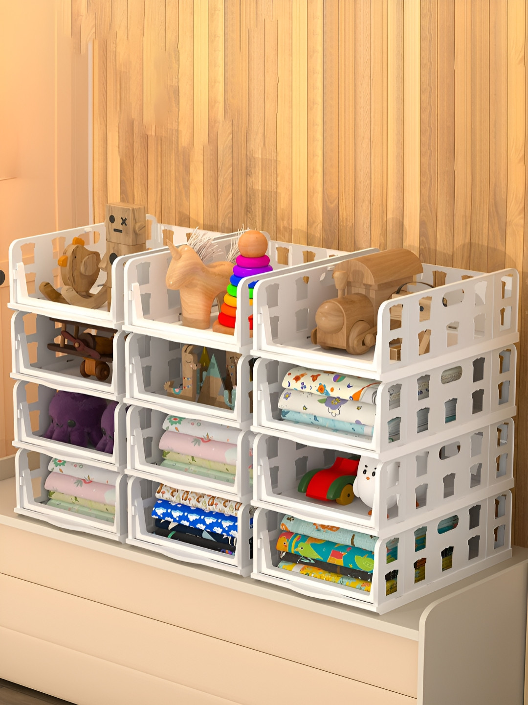 Aura White Set of 12 Reusable Drawer Organiser Shirt Stacker