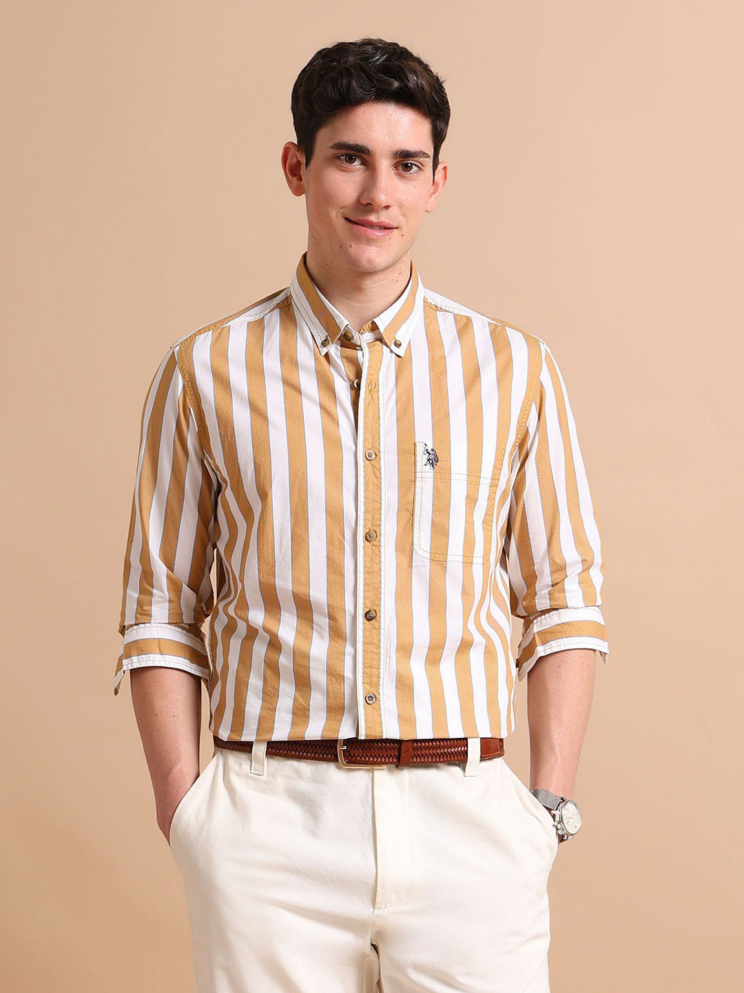 U.S. Polo Assn. Denim Co. Vertical Striped Button-Down Collar Pure Cotton Shirt