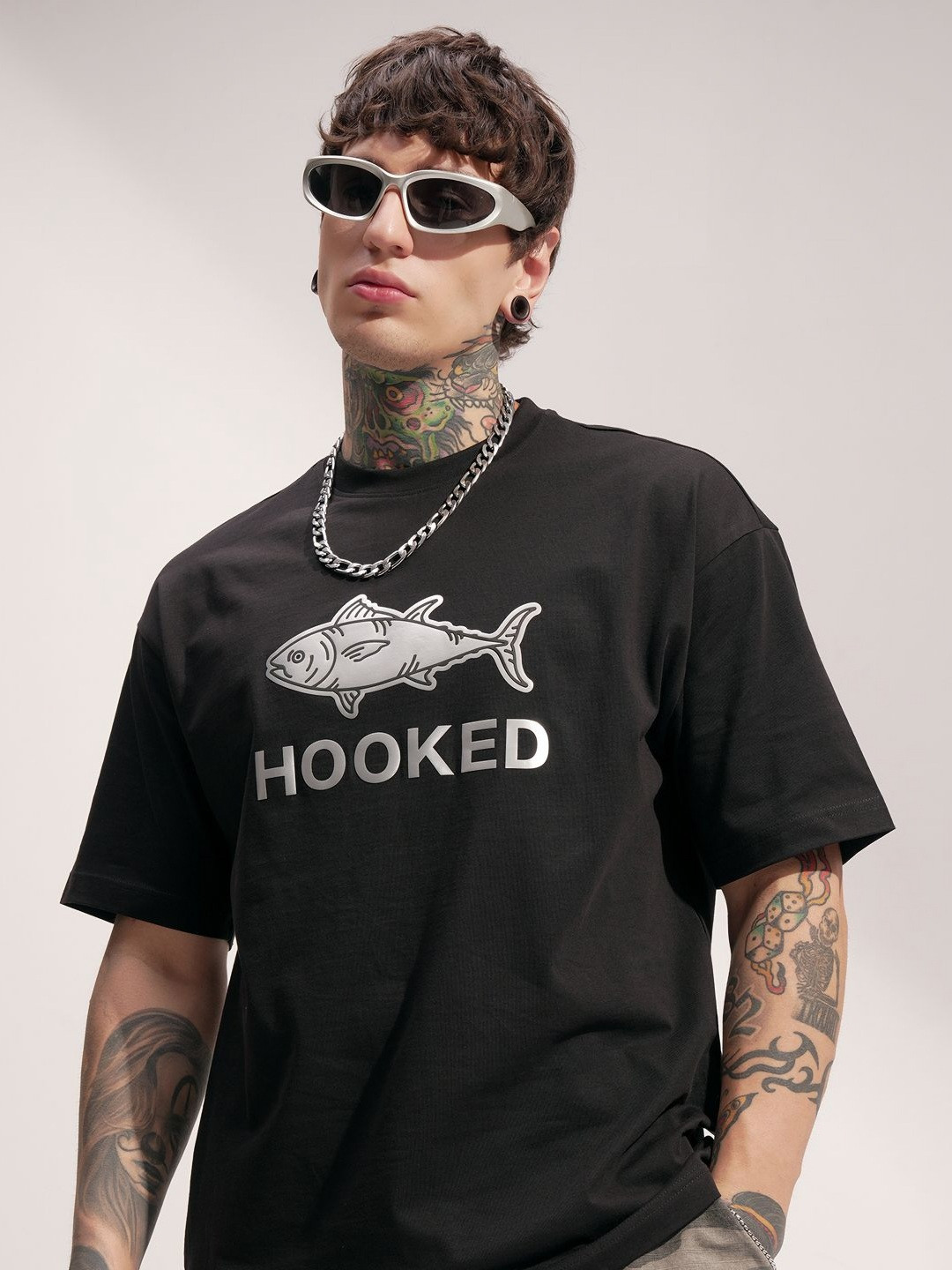 HIGHLANDER Men Graphic Printed Round Neck Cotton Oversized T-shirt