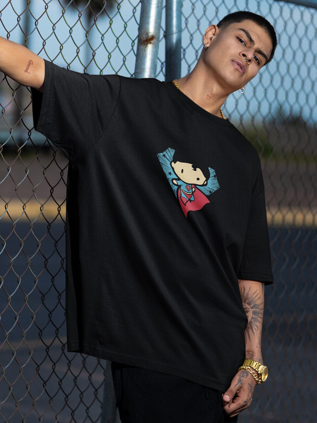 Stitchmeashirt Humour & Comic Round Neck Drop-Shoulder Pure Cotton Oversized T-shirt