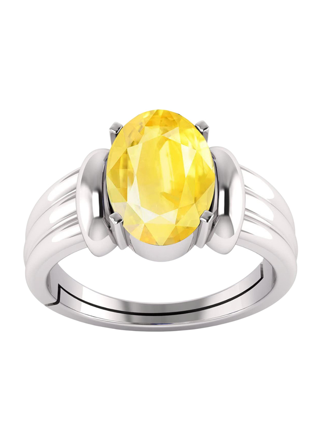 RSPR Silver Yellow Sapphire Stone Studded Adjustable Finger Ring