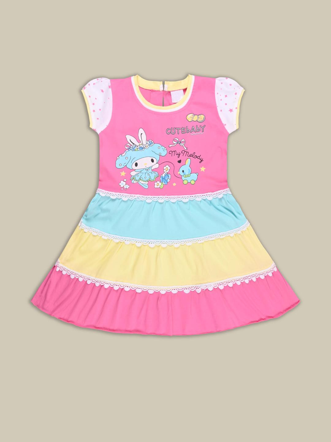 Girls Printed Puff Sleeve A-Line Frock Dress