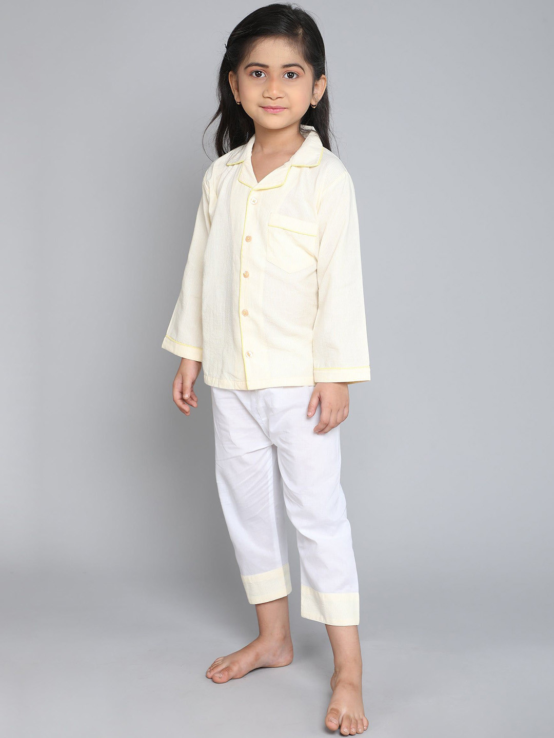 Little Clothings Boys Cotton Checks PJ set (yellow)