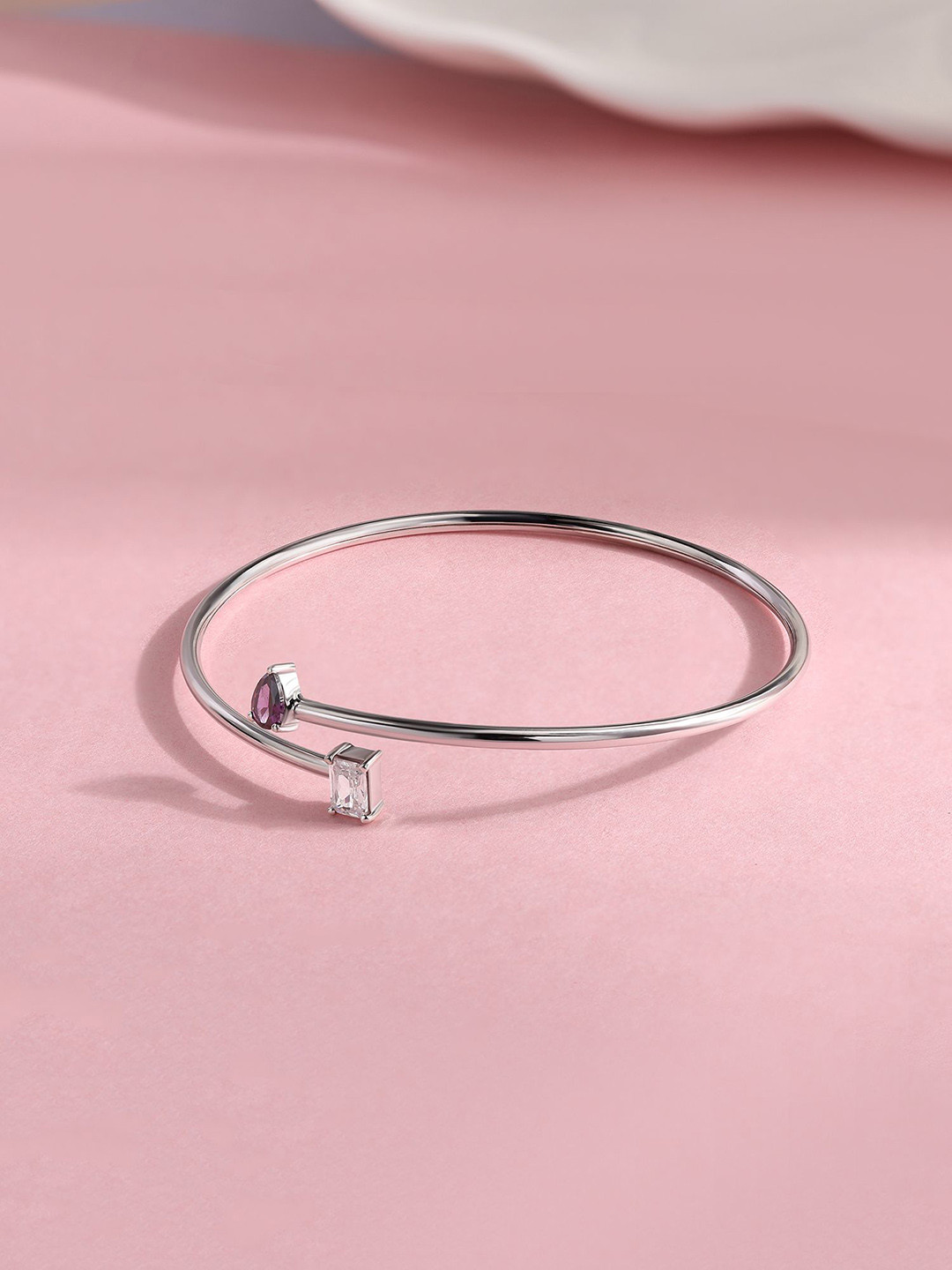 Ornate Jewels 925 Silver 18K Gold Plated American Diamond Half Eternity Bangle c