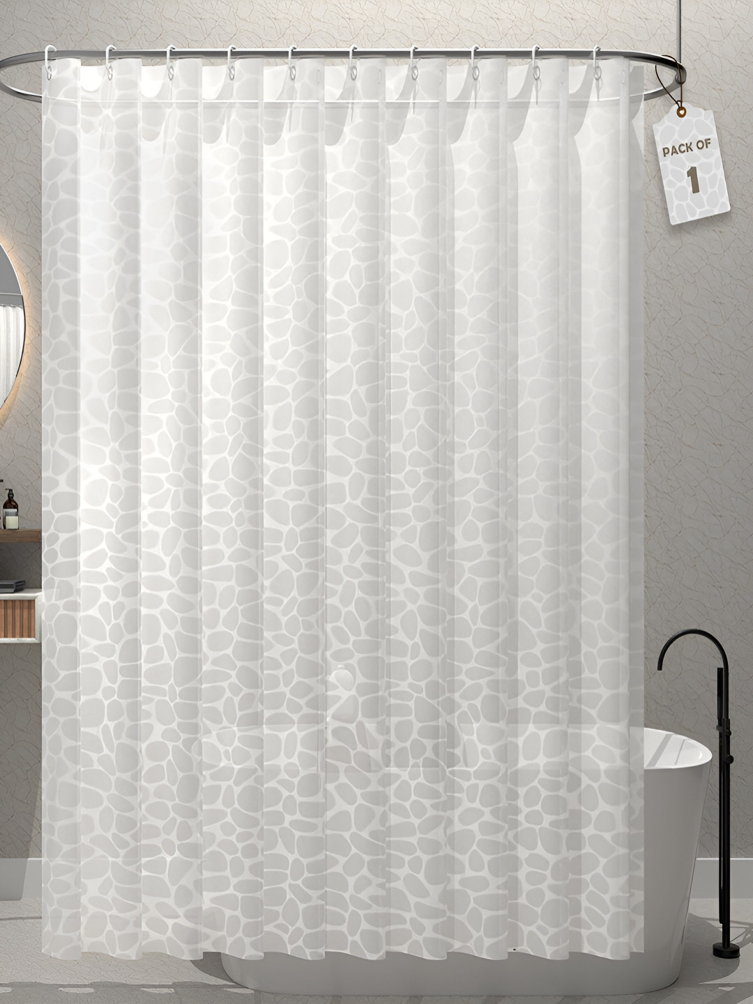 Aura White Printed Waterproof ShowerCurtainWithHooks