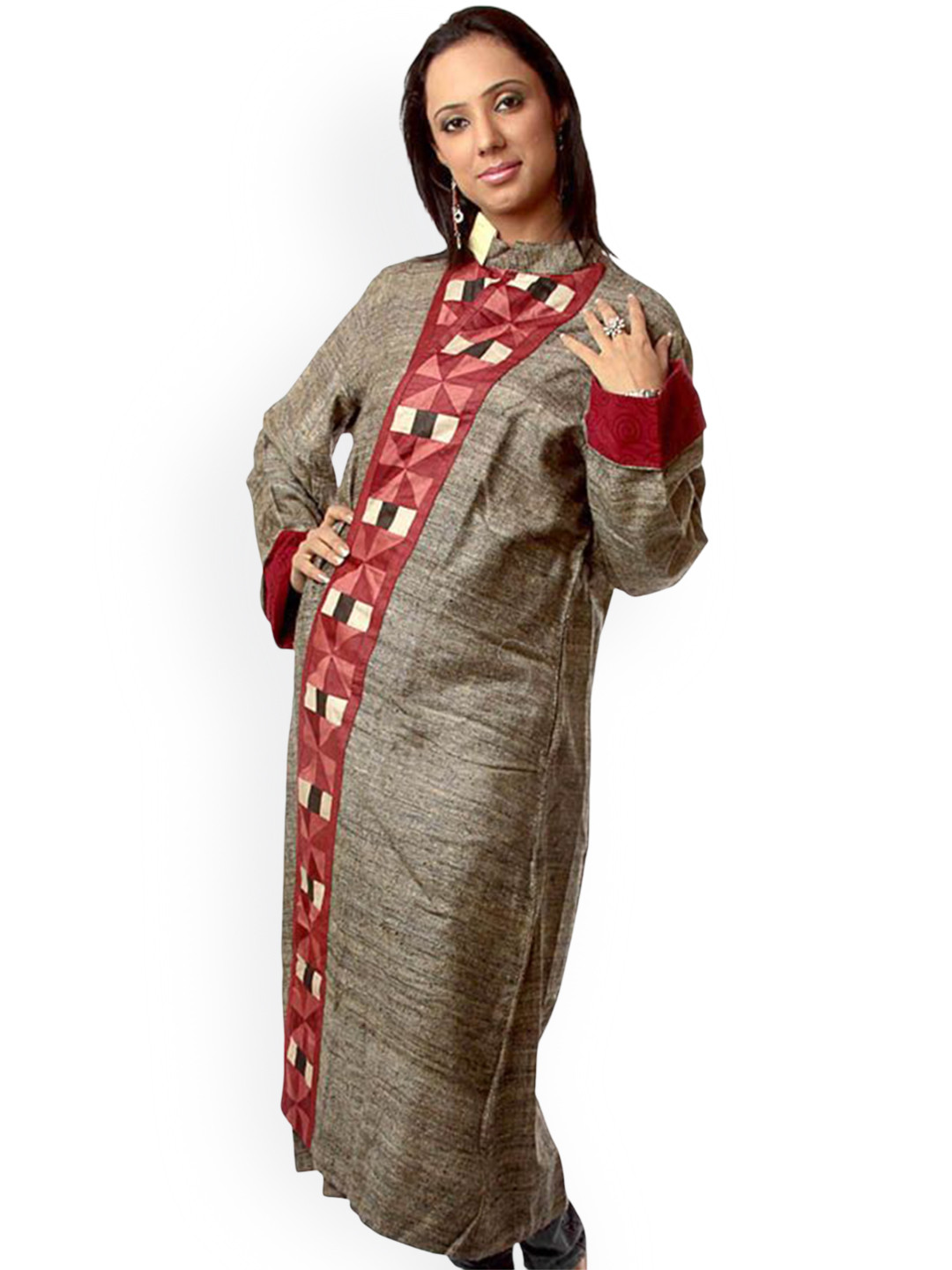 Exotic India Unisex Dark-Grey Front-Open Reversible Robe From Ranthambore