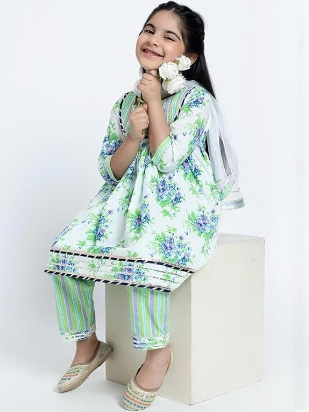 Little Dreams Baby Girls Printed Angarkha Kurta with Salwar & Dupatta