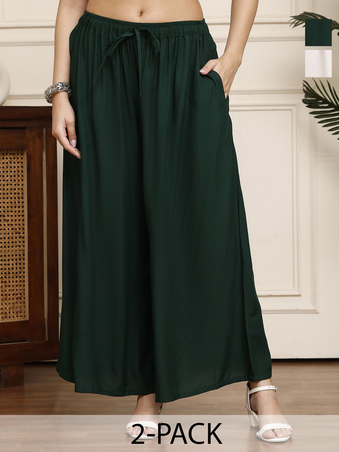 Valles365 by S.C. Women Pack Of 2 Flared Palazzos