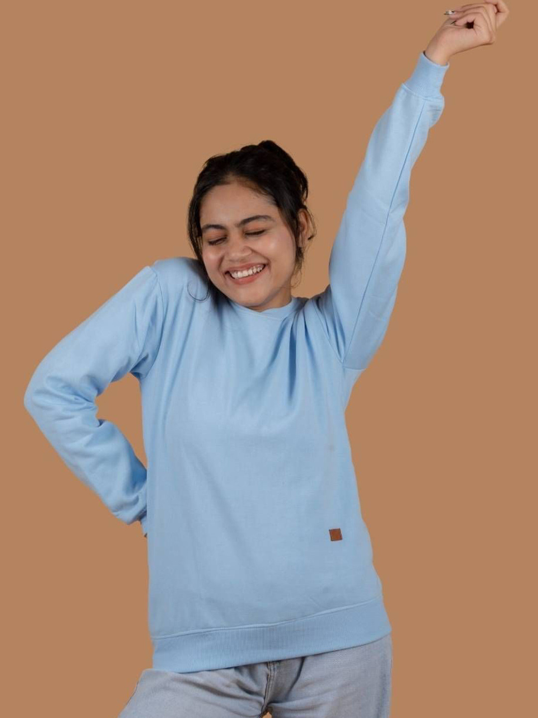 JRCY Women Solid Round Neck Long Sleeves Sweatshirt