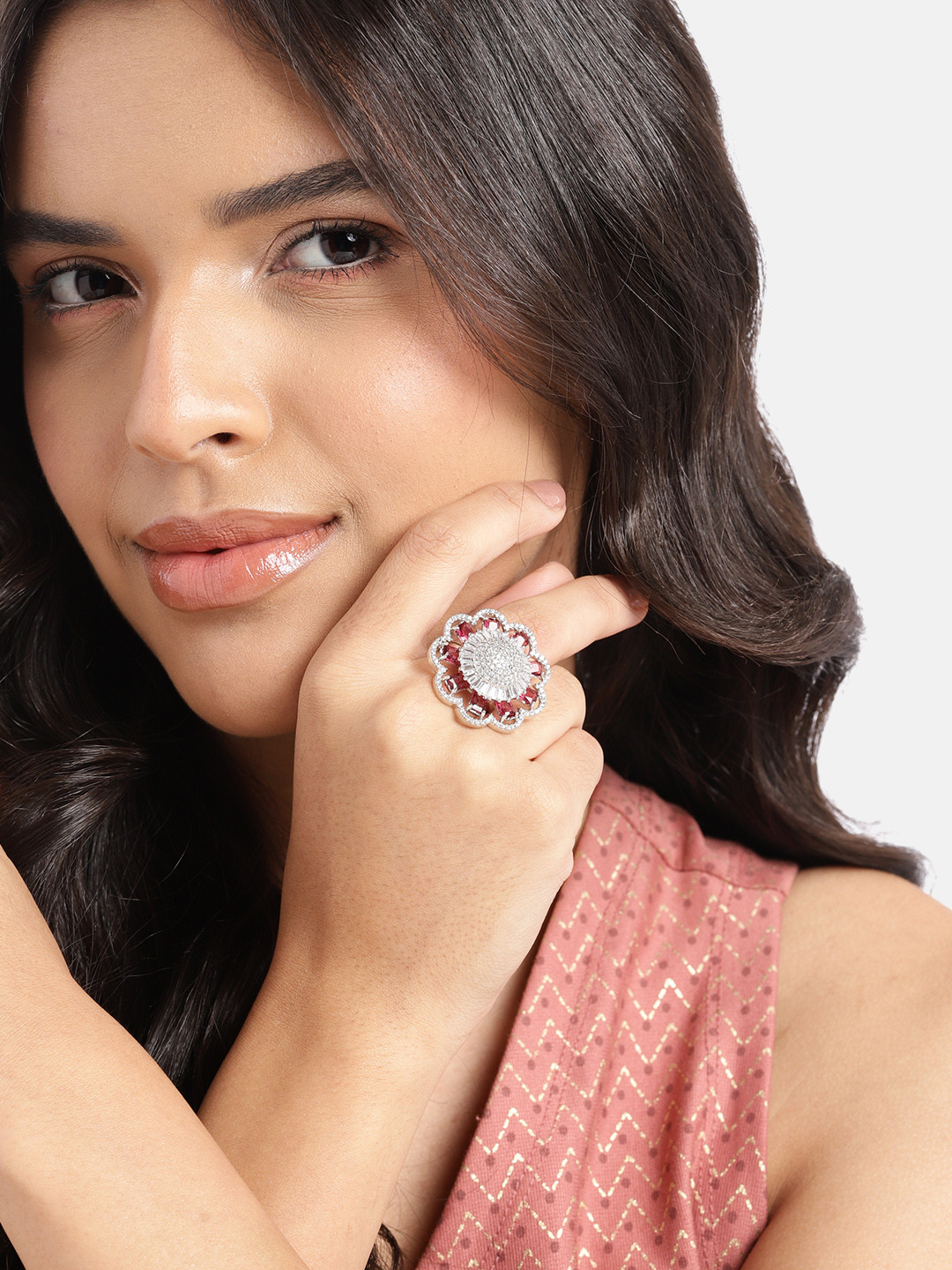 Anouk Silver Plated Studded Adjusted Finger Ring