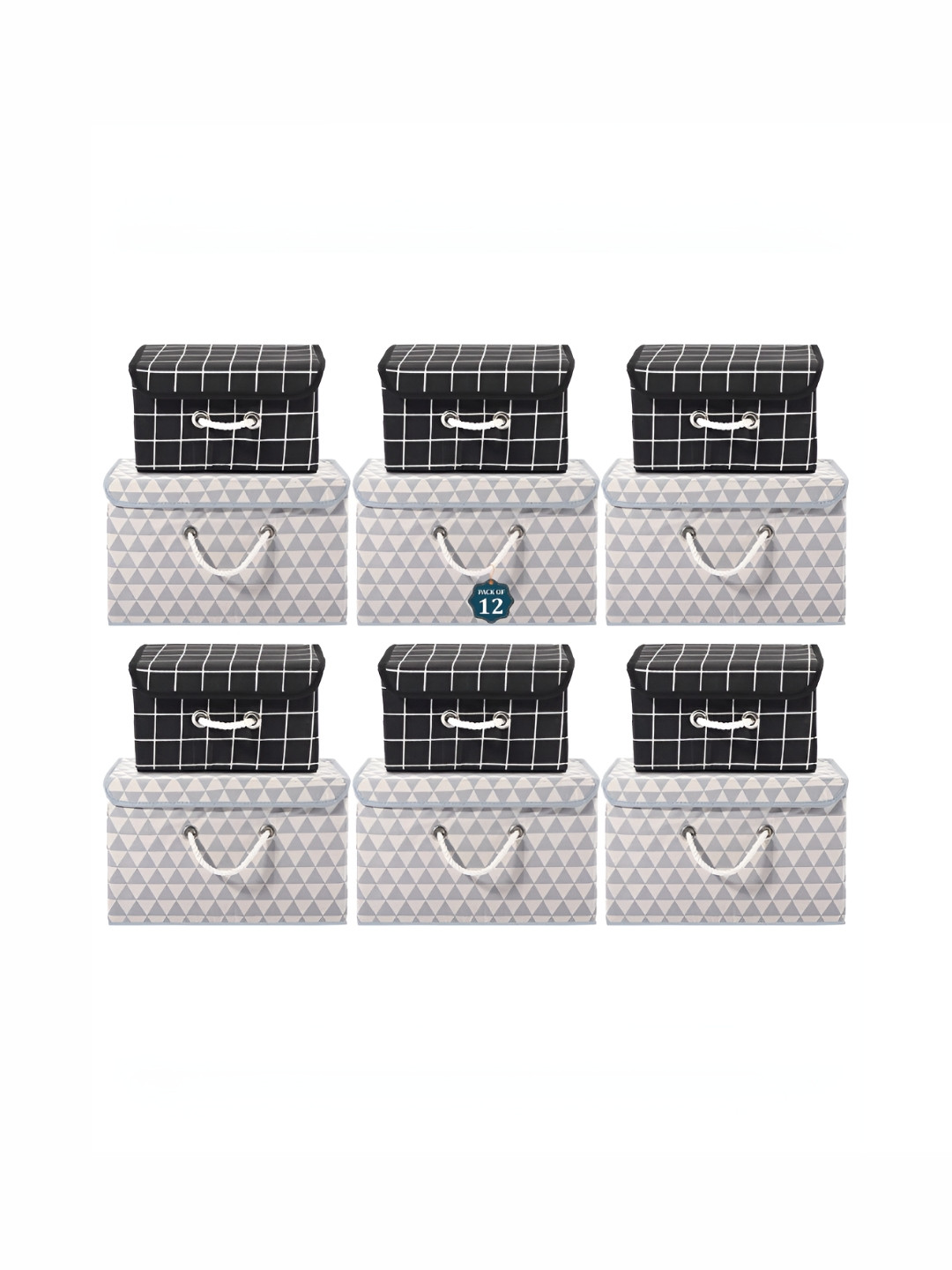 Aura Grey 12 Pcs Multipurpose Storage Box Wardrobe Clothes Organisers With Lid & Handle