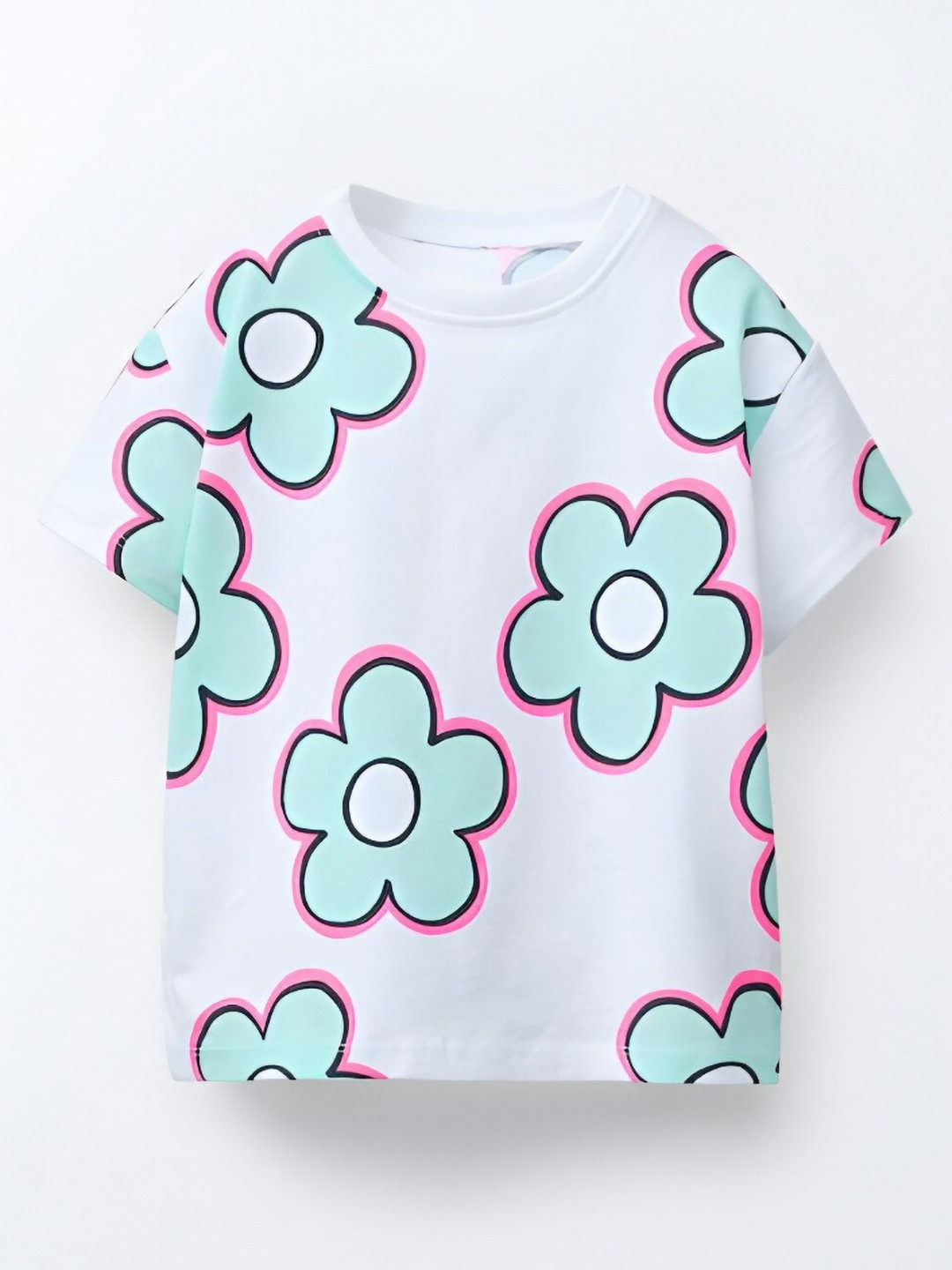 Googo Gaaga Girls Floral Round Neck Regular Fit Printed T-shirt