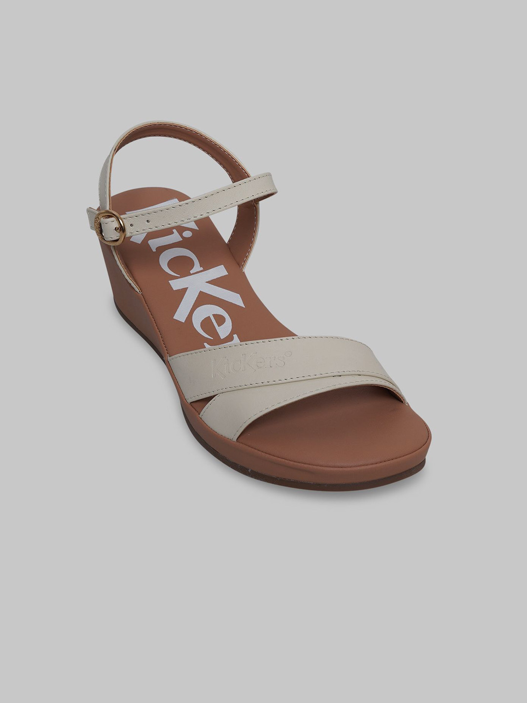 Kickers Women Leather Wedge Heels Sandals With Buckles
