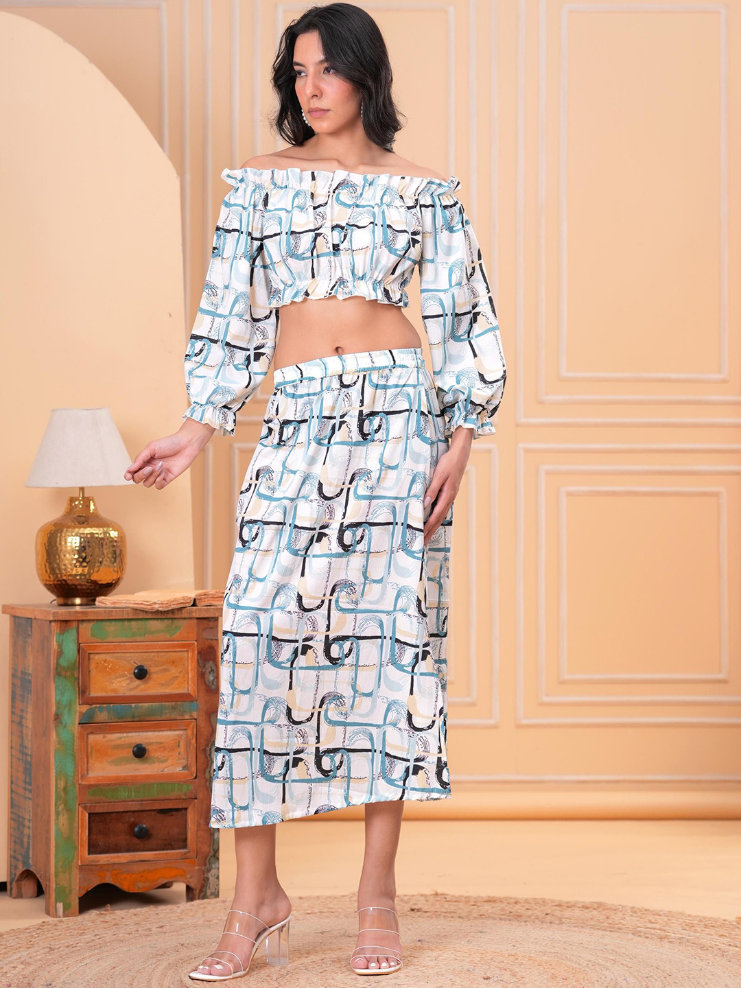 HIGHLIGHT FASHION EXPORT Off-Shoulder Crop-Top With Midi Skirt Co-Ords