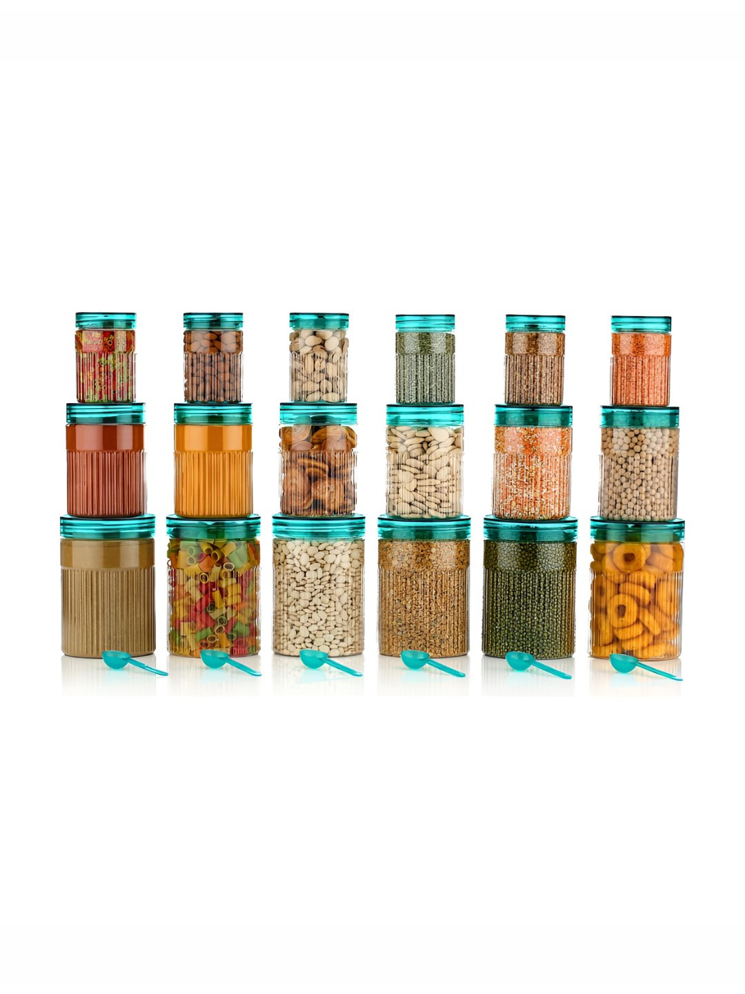 Aura Sea Green Plastic Easy To Clean 18 Piece Clip-On Canister