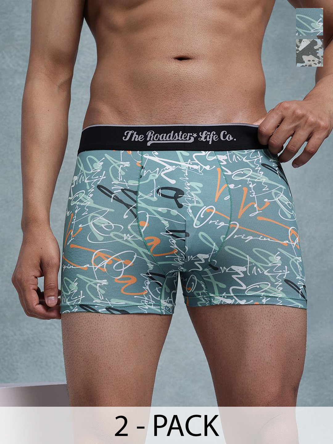The Roadster Lifestyle Co Pack of 2 Stretchable Waistband Trunks RTO-PV-Print-RO2-RO21-S
