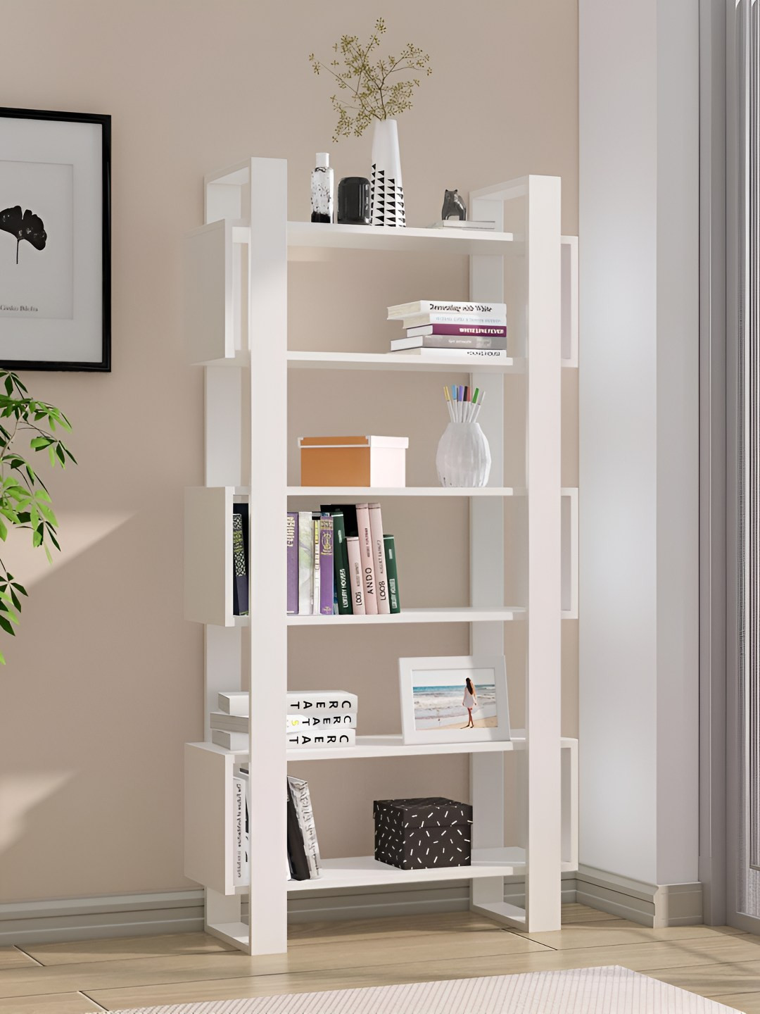 HEXA RED White Moisture & Termite Resistant Free Standing Book Shelf