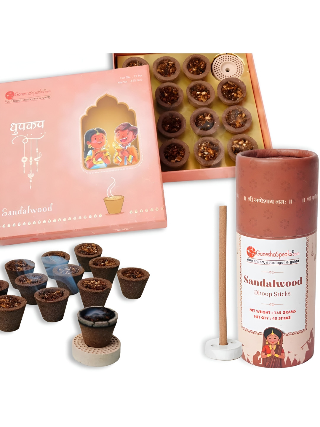GaneshaSpeaks 90-Pcs Brown Wooden Sandalwood Dhoop Cup & Dhoop Stick