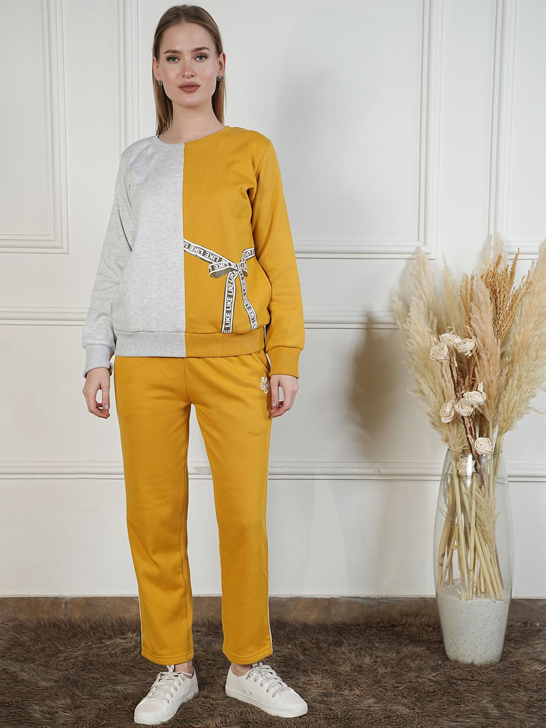 She N She Color-Block Sweatshirt With Trousers Co-Ords