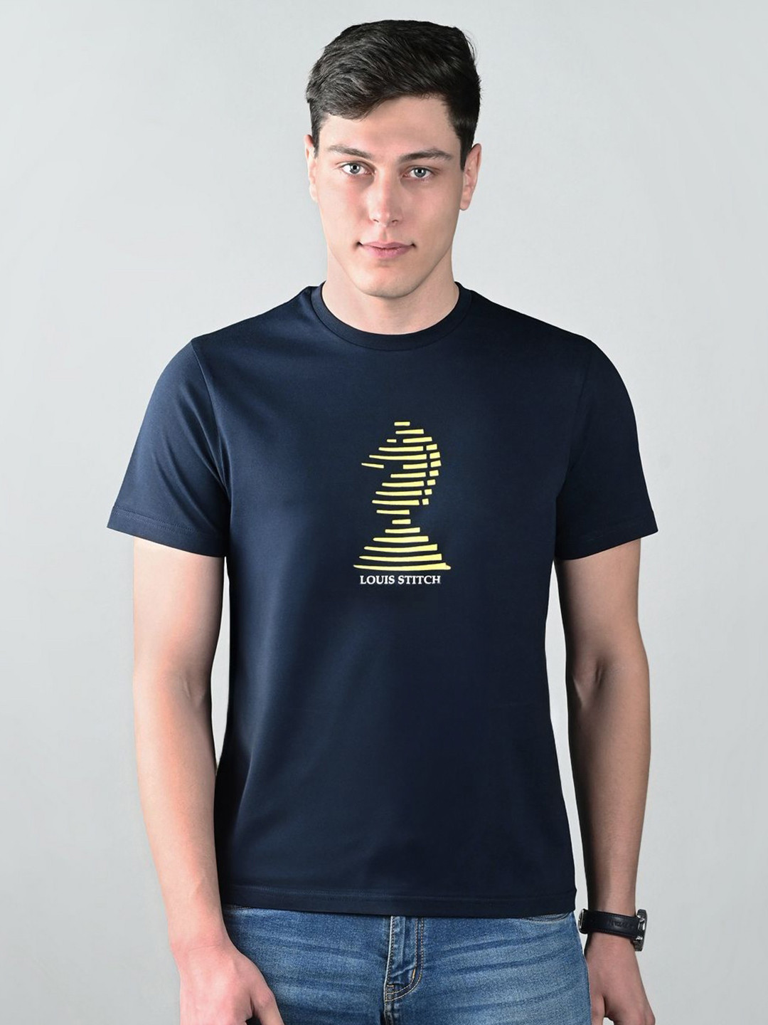 LOUIS STITCH Graphic Printed Round Neck Cotton T-shirt