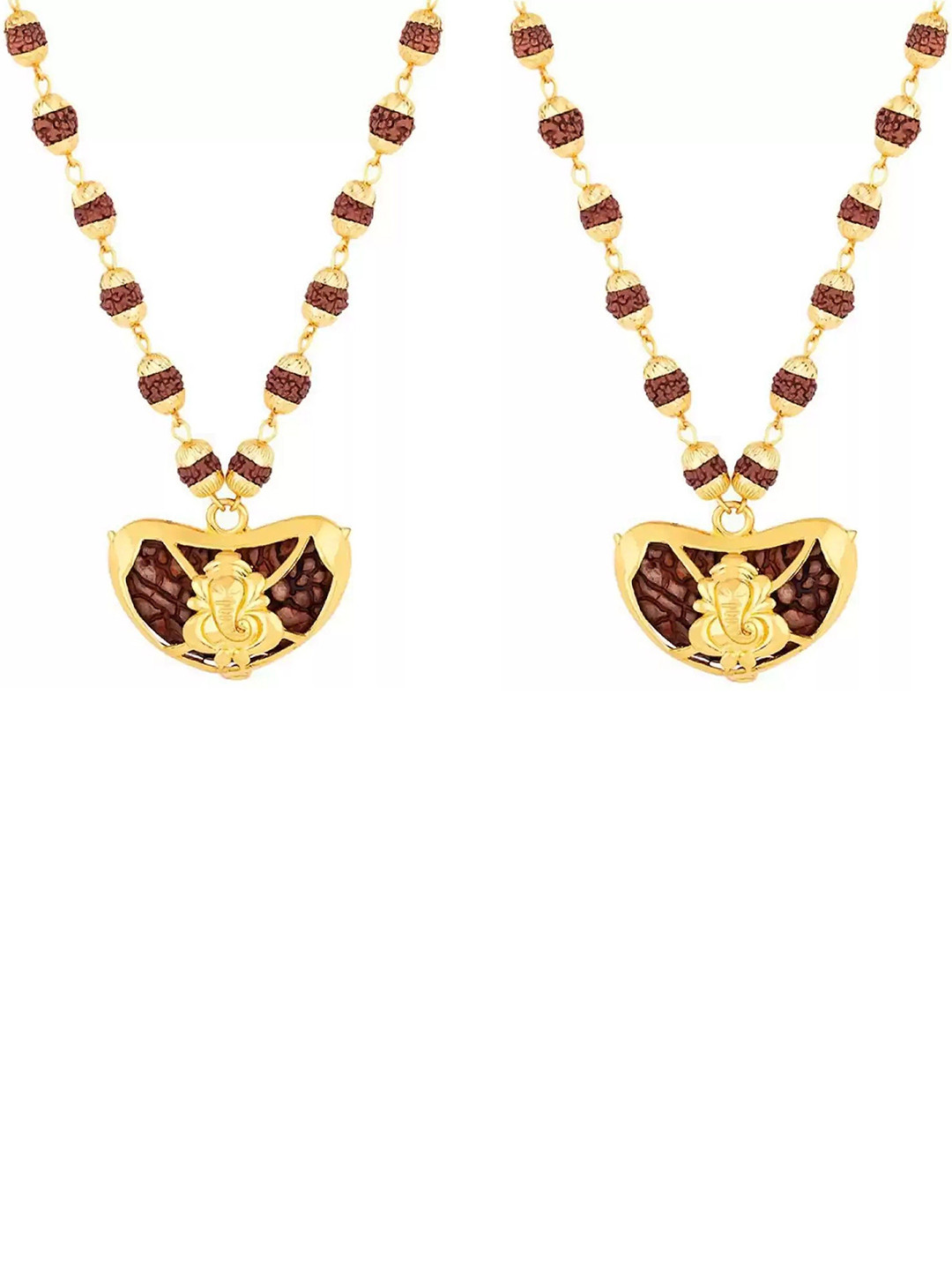 Crazy Fashion Unisex Set Of 2 Stainless Steel Rudraksha Beaded Kaju Ganapati Mala Chains