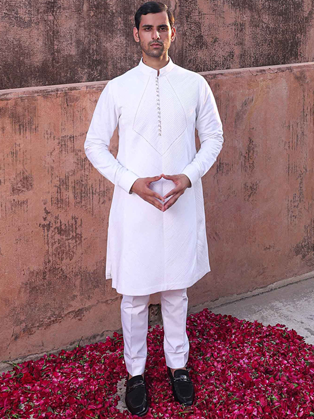 ABKASA Men Self Design Regular Kurta with Trousers