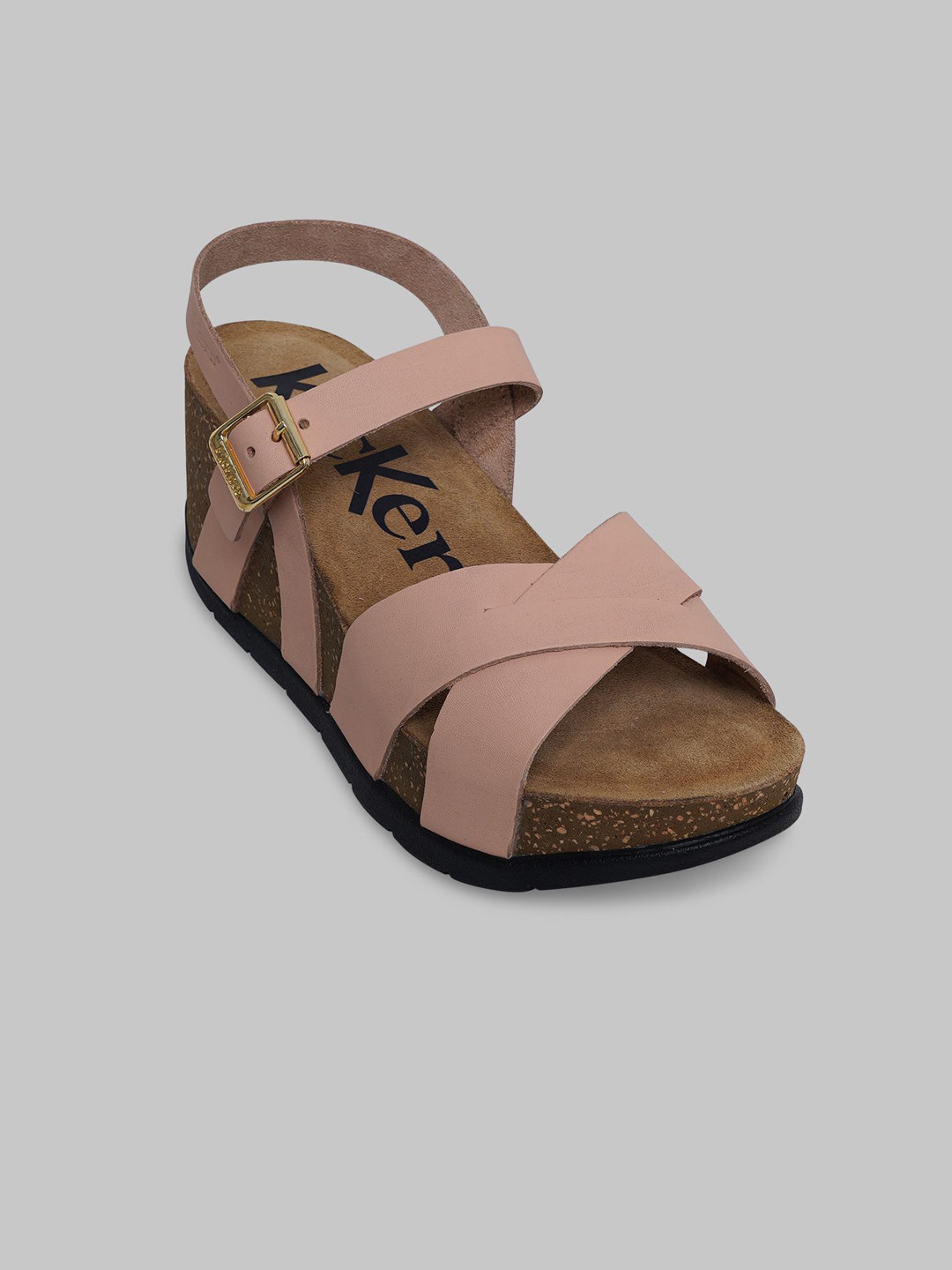 Kickers Women Leather Wedge Heels Sandals With Buckles