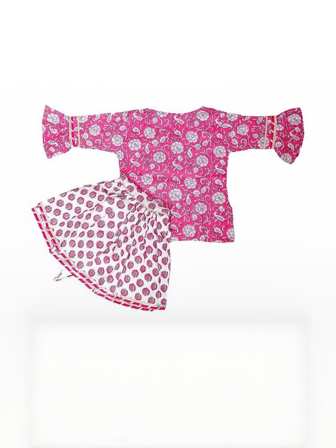 Little Dreams Baby Girls Floral Printed Pure Cotton Kurta & Skirt Set