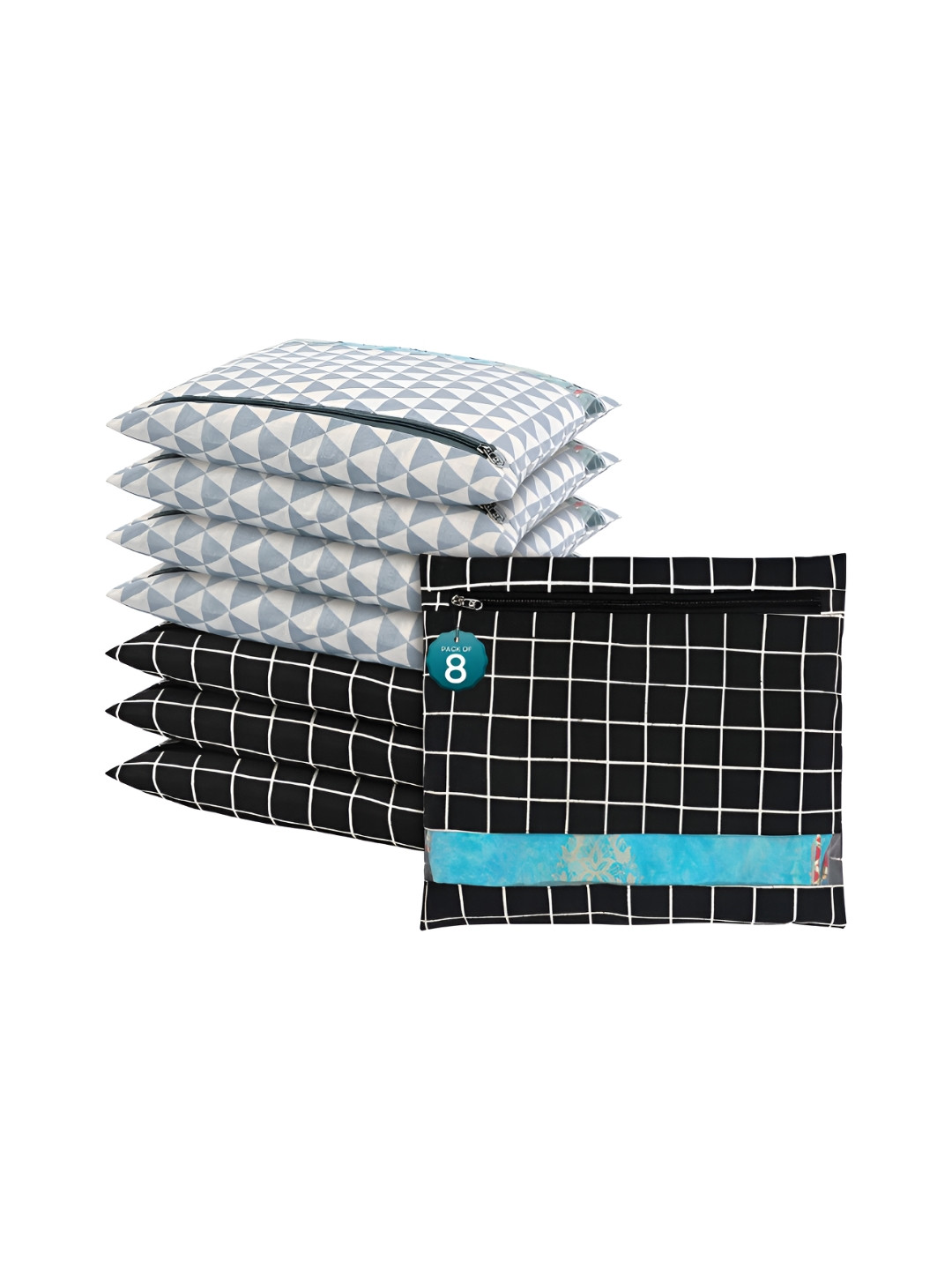 Aura Black 8 Pcs Mesh Window Cotton Hanging Saree Cover & Storage Multi-Utility Organisers
