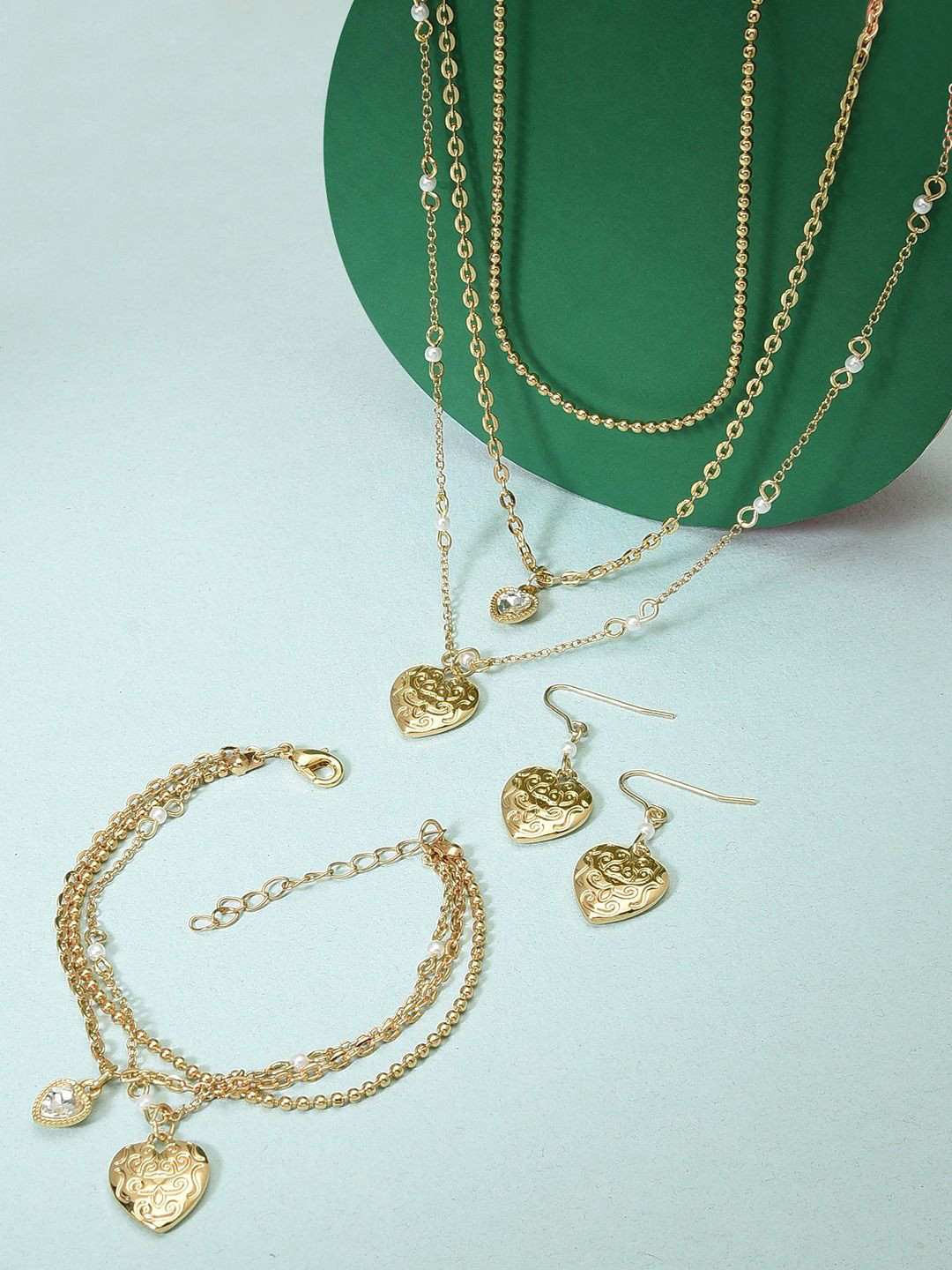 AMI Stone-Studded Layered Jewellery Set