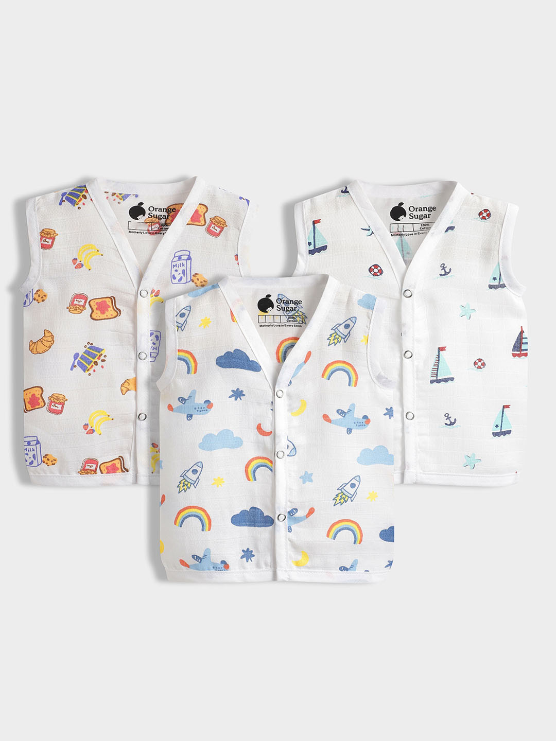 Orange Sugar Infants Pack Of 3 Printed V-Neck Jhabla MJ_SSF_YB_LS_0-3M