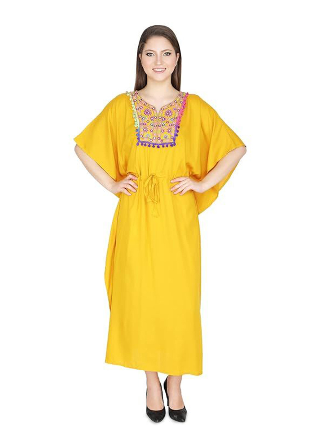 UKAL Embroidered Kimono Sleeves Kaftan Maxi Dress