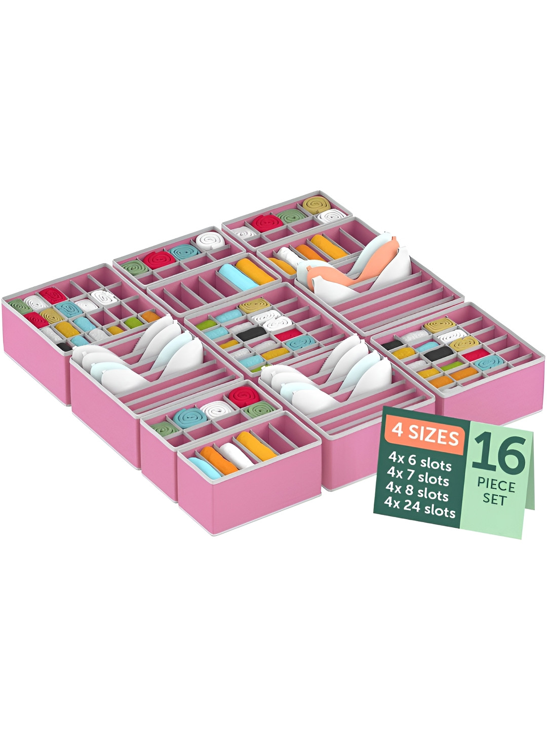 Aura 16 Pcs Pink Multicompartment cloths Organisers Storage Box for Wardrobe