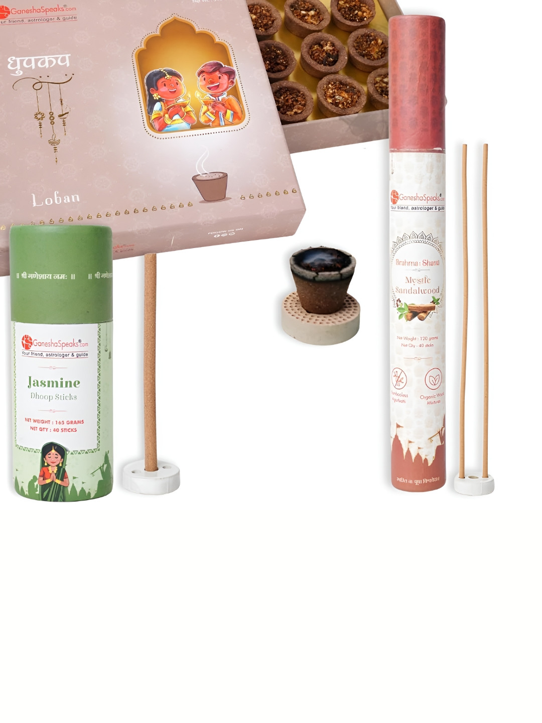 GaneshaSpeaks 2-Pcs Brown Wooden Jasmine Dhoop Stick & Sandalwood Incense Sticks