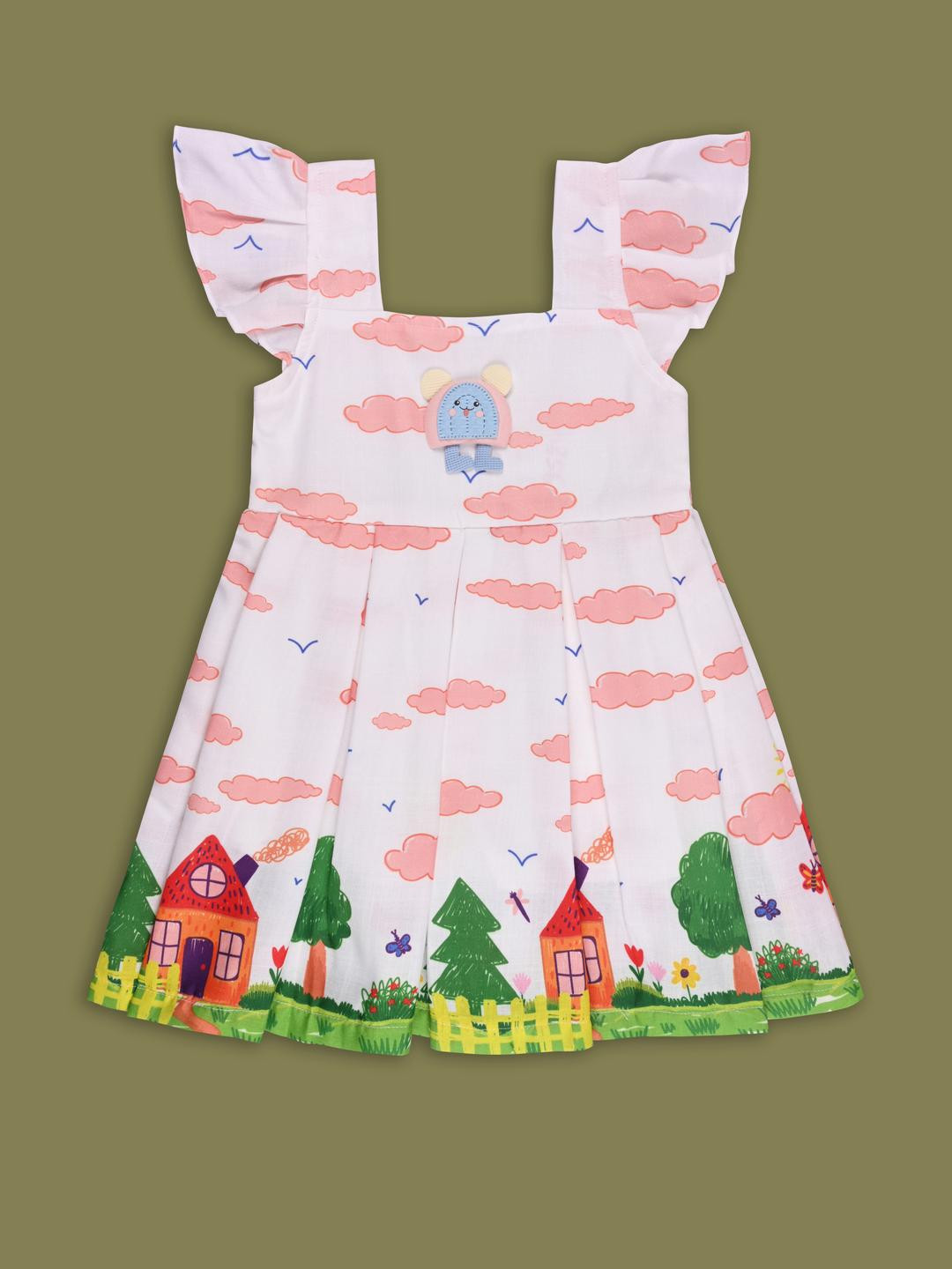 Girls Cotton Printed Knee Length Frock Dress