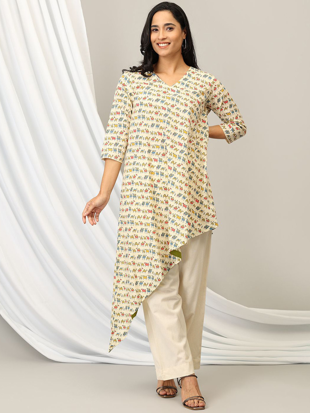 The Woman Store Printed V-Neck Tunic With Palazzos Co-Ords