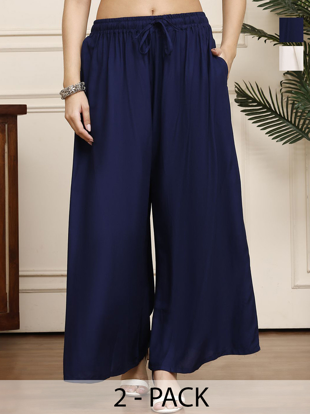 Valles365 by S.C. Women Pack of 2 Solid Flared Ethnic Palazzos