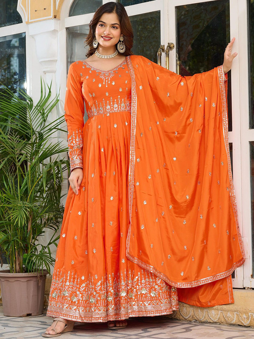 LeeliPeeri Designer Embroidered Anarkali Kurta With Trousers And Dupatta