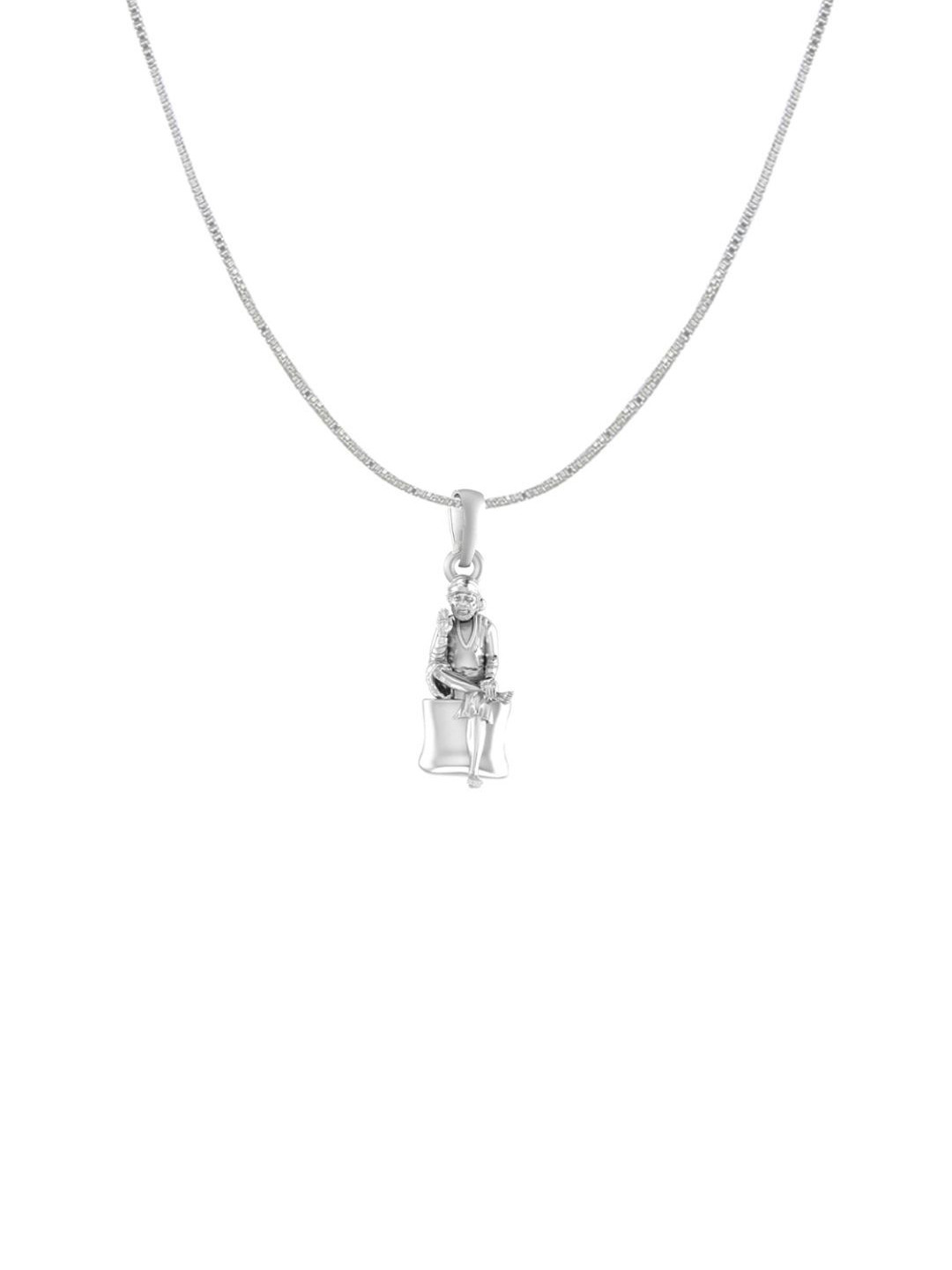 AKSHAT SAPPHIRE Women Sterling Silver Sitting Sai Baba Pendant with Box Chain