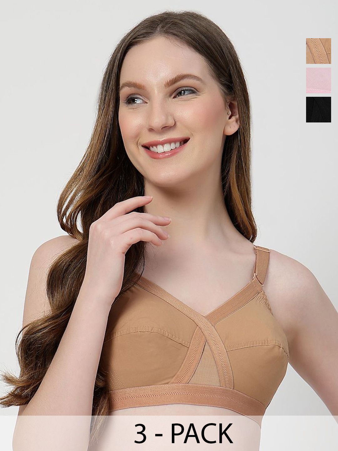 LILY Pack Of 3 Full Coverage Non Padded Non-Wired Cotton Regular Minimizer Bra