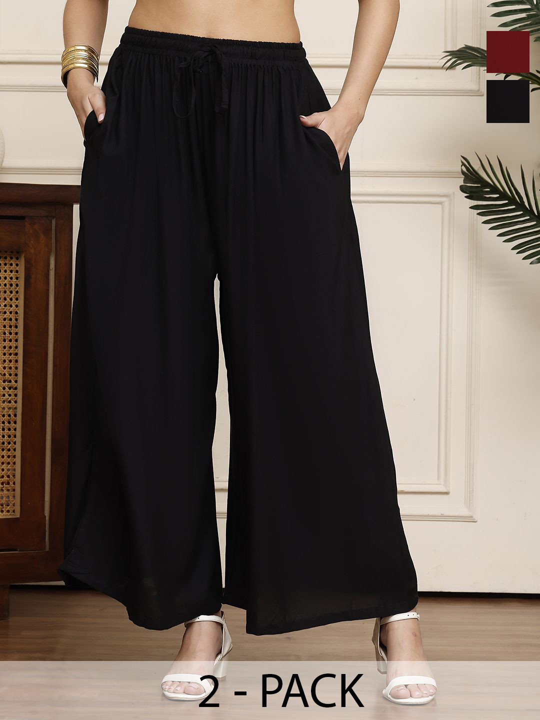 Valles365 by S.C. Women Pack Of 2 Flared Ethnic Palazzos