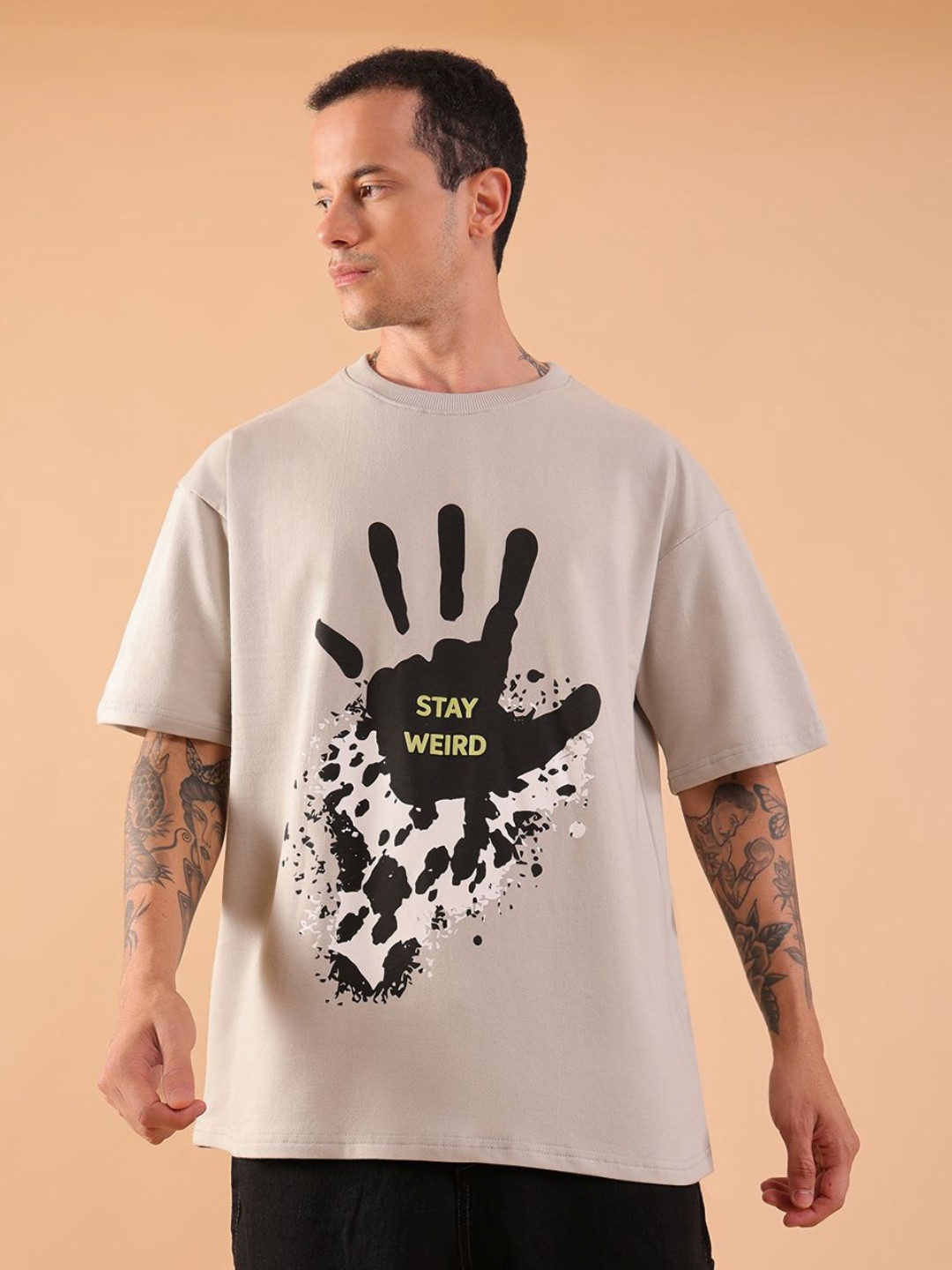 HangerLoop Oversized Typography Round Neck Drop Shoulder Sleeves Printed T-shirt