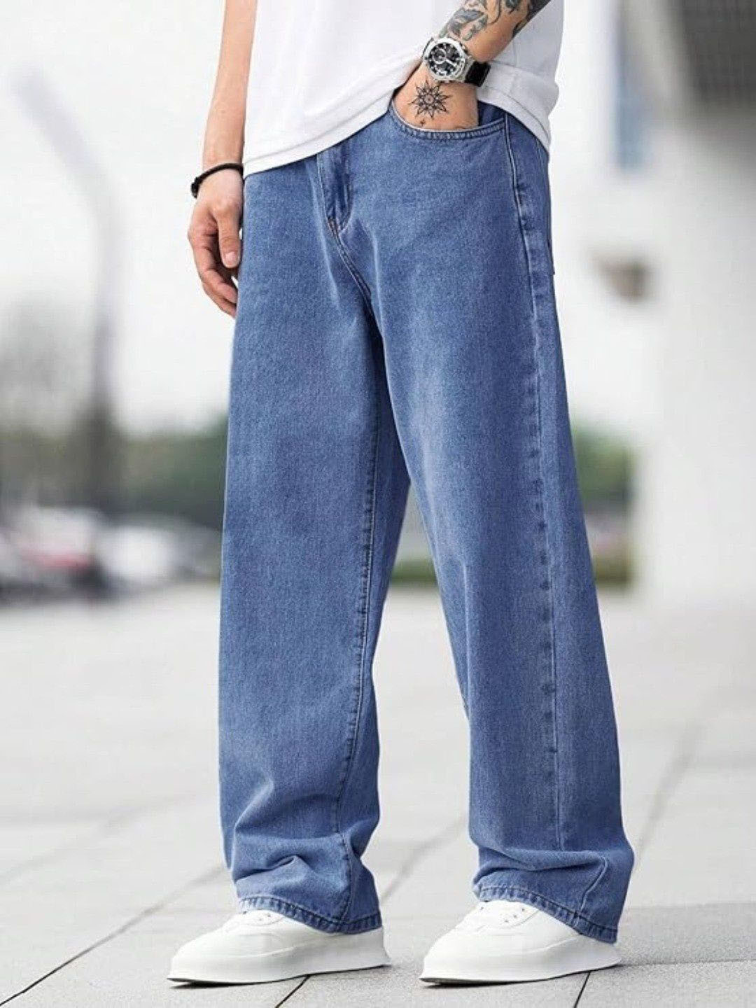 THE BEETEL HOUSE Men Loose Baggy Fit High-Rise Cotton Jeans