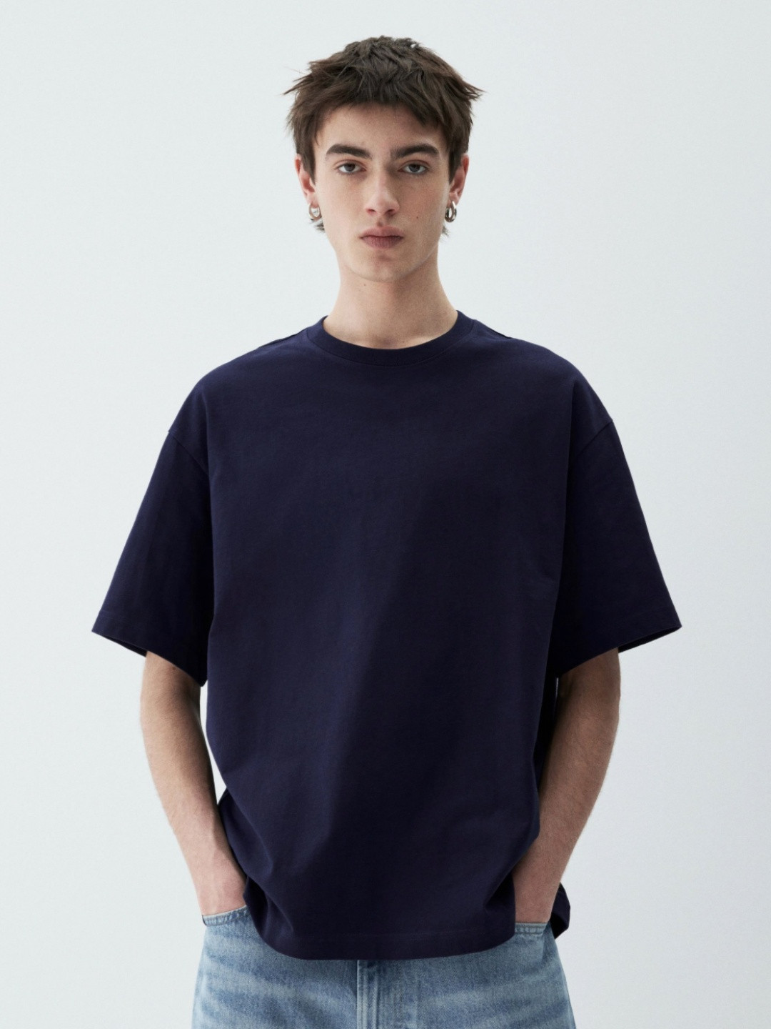 Q CUT Round Neck Drop-Shoulder Sleeves Pure Cotton Oversized T-shirt