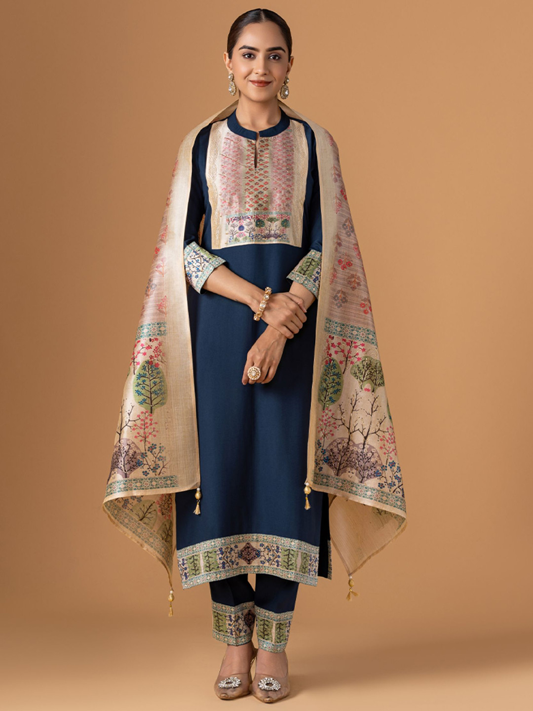 WOMEN PLUS Women Embroidered Thread Work Rayon Suit Set & Dupatta