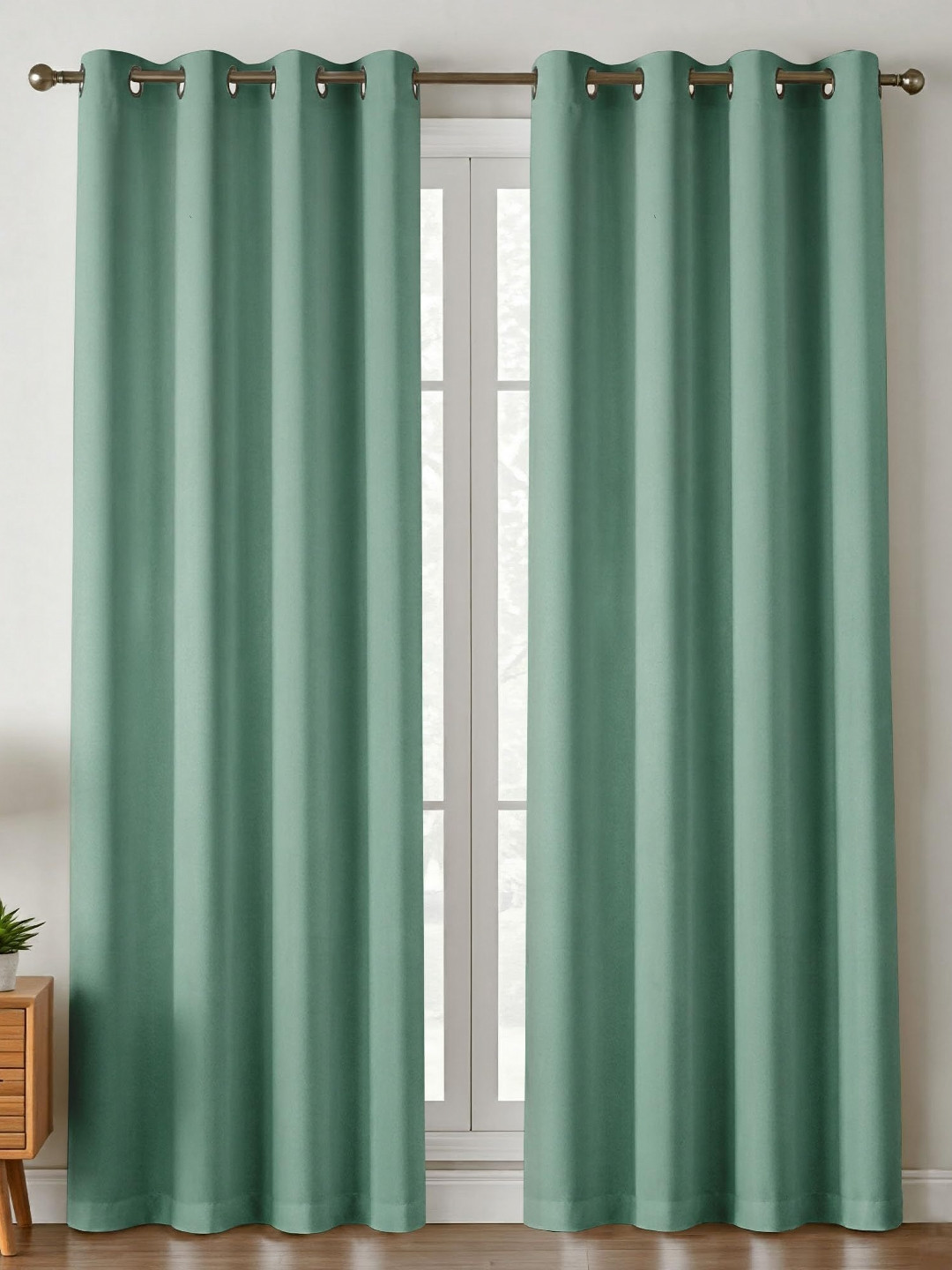 Yellow Weaves Green 2 Pieces Black Out Door Curtains