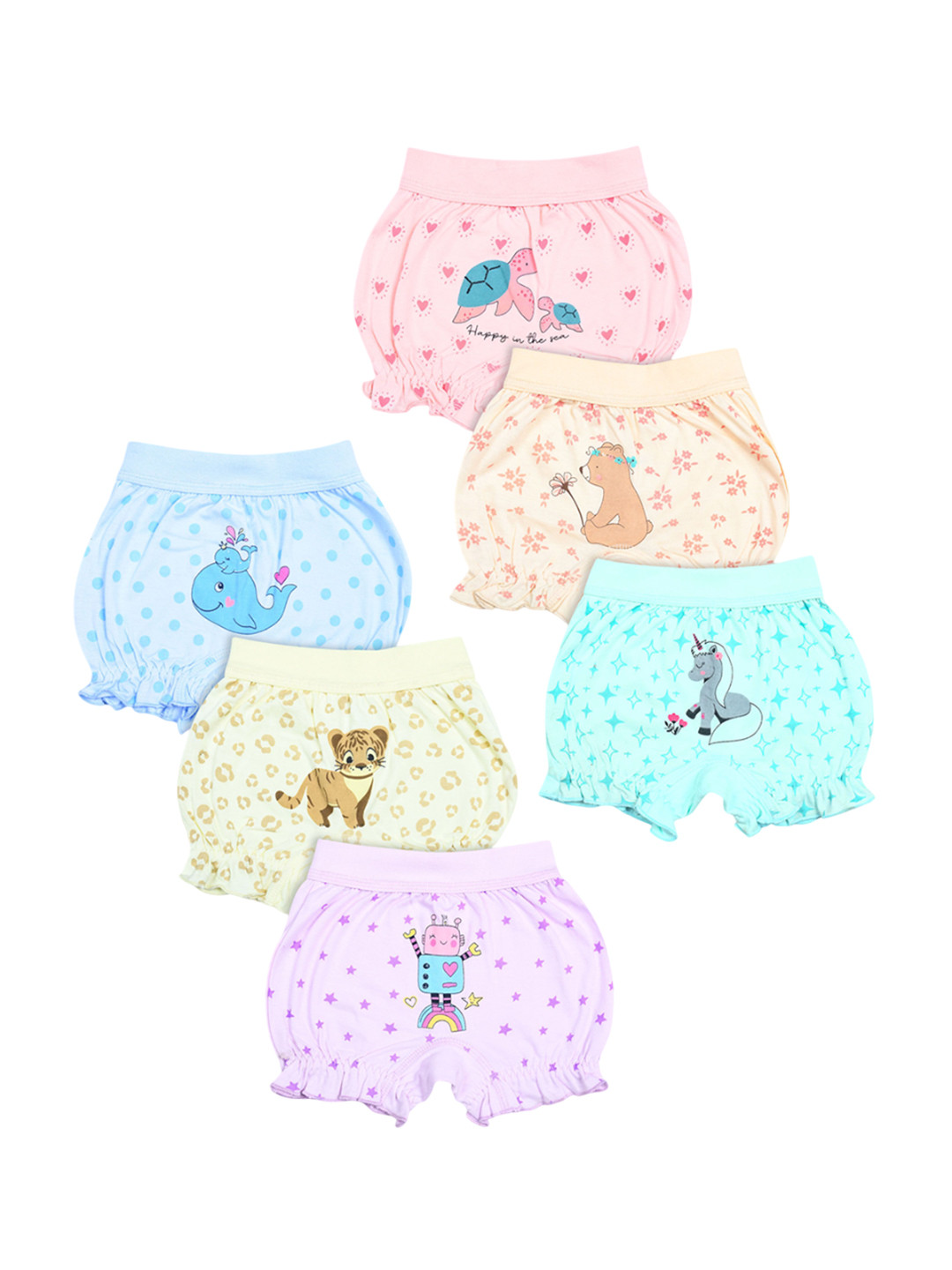 Revvo Junior Pack Of 6 Printed Pure Cotton Basic Briefs + RJB-312
