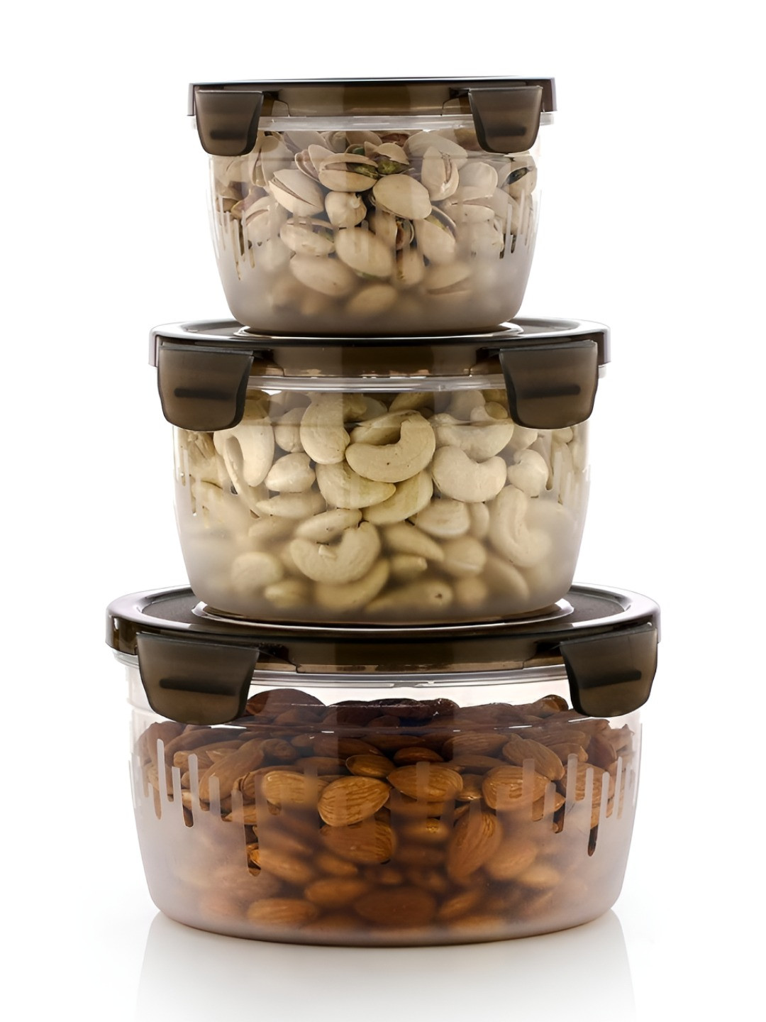 Aura Snap-Seal Brown Plastic Easy To Clean 3 Piece Clip-On Canister